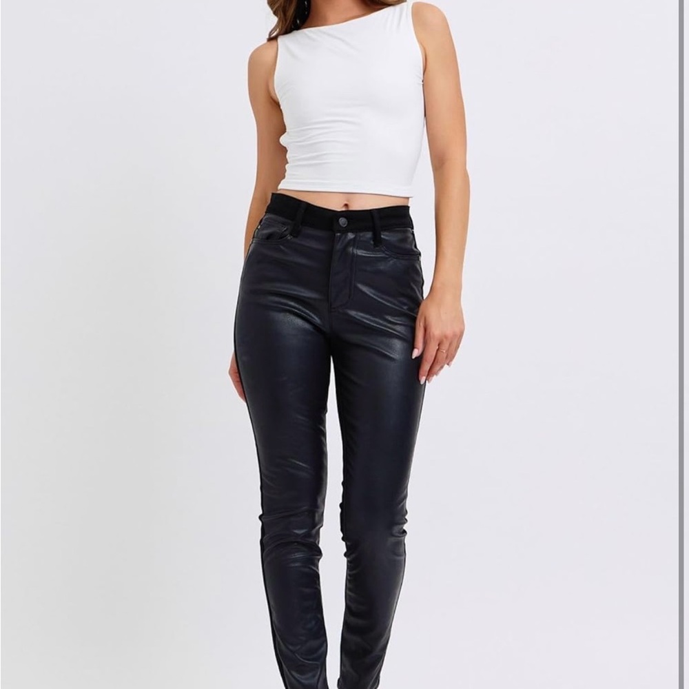Judy Blue NEW Black Faux Leather and Denim Skinny Jeans Size 0/24